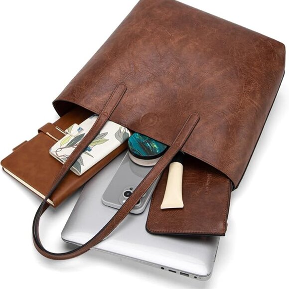 NWOT! Montana West Faux Leather Tote Shoulder Bag Purse w/Matching Bonus Pouch - Picture 6 of 10